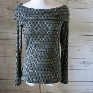 Max Studio Multicolor Geometric Print Off Shoulder Long Sleeve Top Blouse Medium